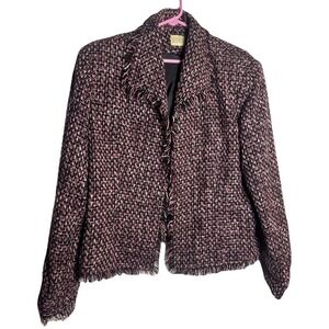 Vintage MICHELE Women's Multicolor Tweed Jacket Blazer Size 18 Fringe Open Front